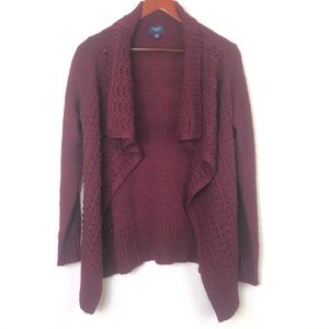 American Eagle Wool Cardigan Metallic Open Long Sleeve Knit Small Casual Red